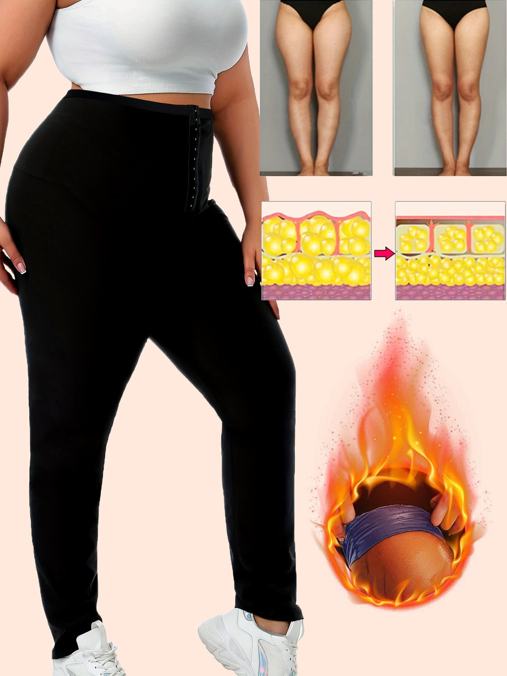 Plus Size Sauna Sweat Leggings For Women, High Waist Silver Coated Workout