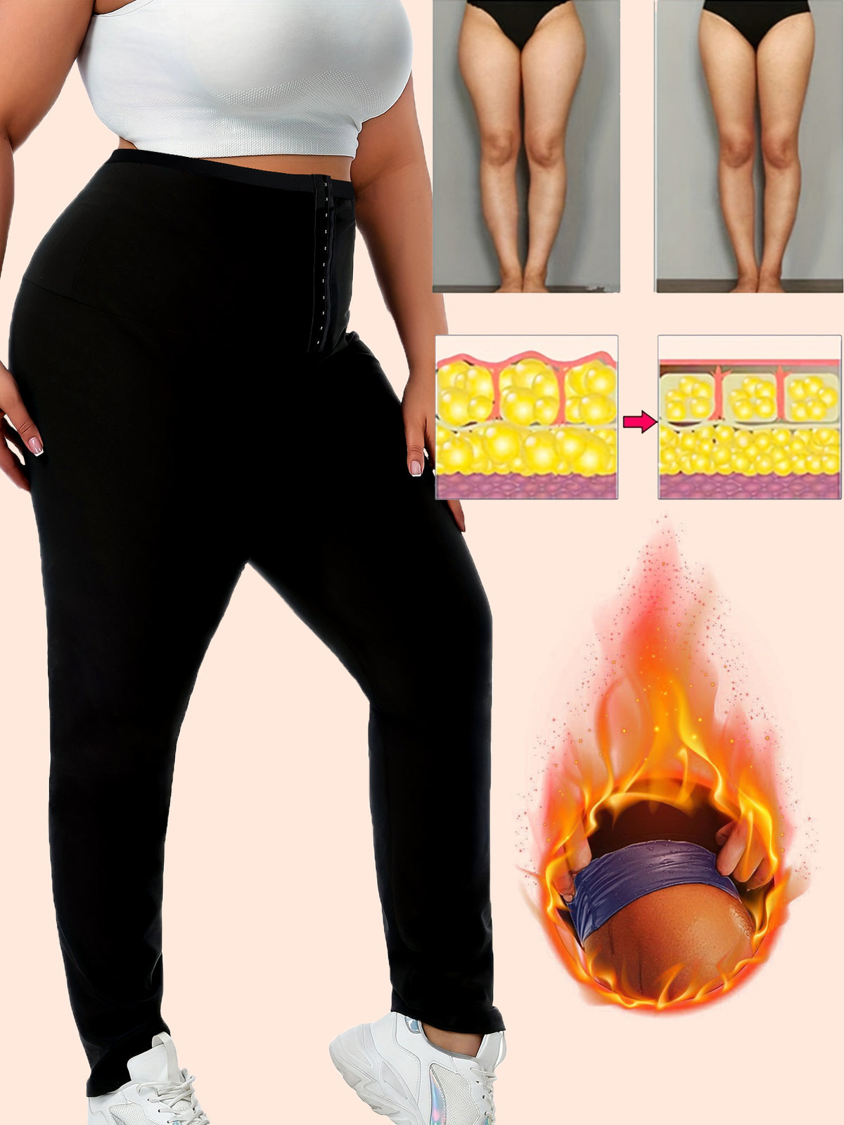 Plus Size Sauna Sweat Leggings For Women, High Waist Silver Coated Workout