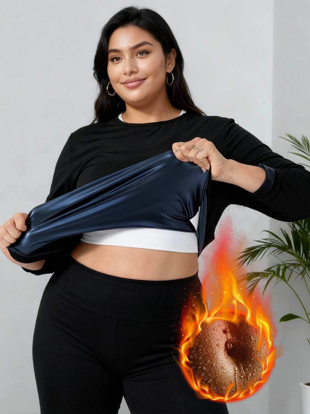 Plus Size Sauna Shirt For Women Long Sleeve Suit Heat Trapping Workout Shirts