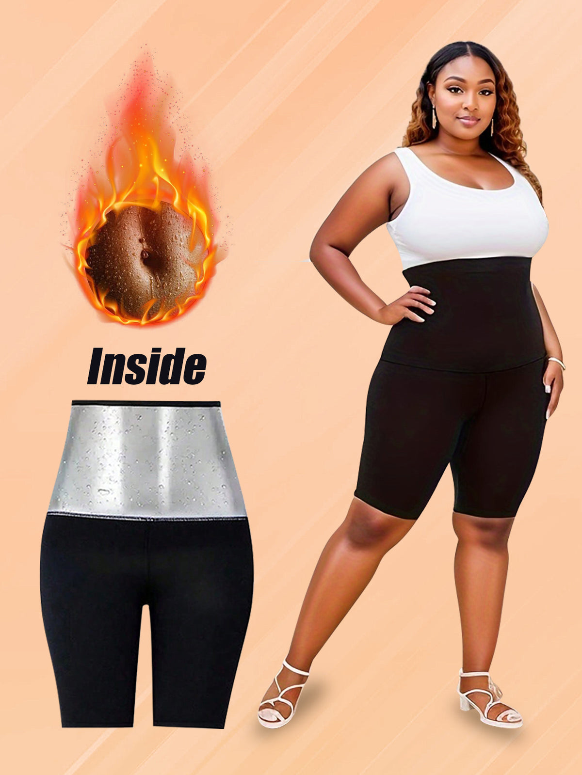 Plus Size Women Sauna Sweat Shorts High Waist Thermo Trainer Slimming