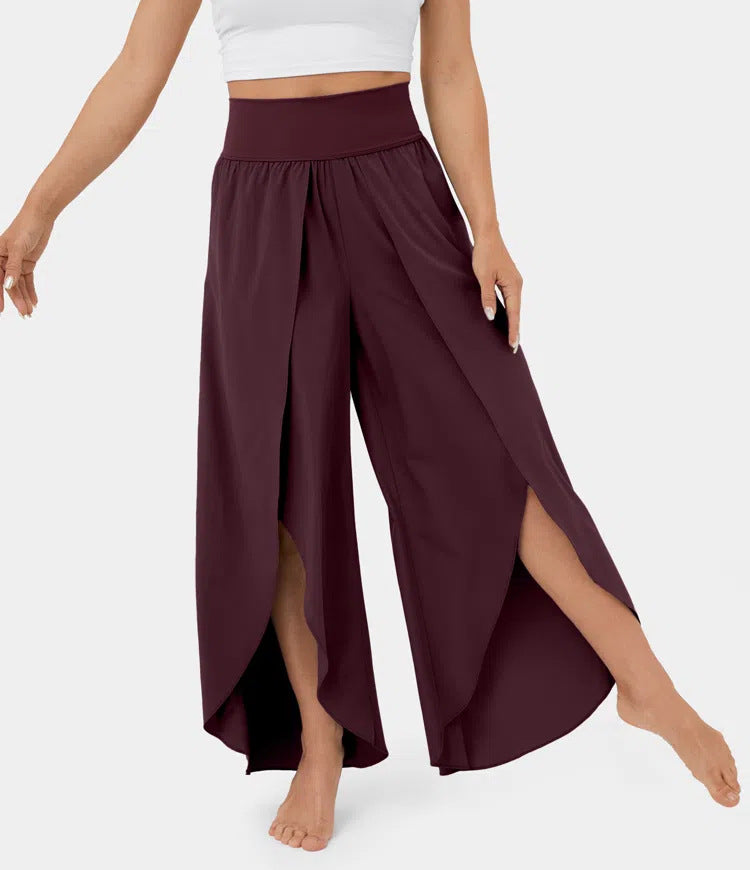 Loose Split Yoga Pants Summer Elastic High Waist Wide Leg Trousers Women's