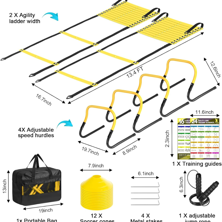 2 Pack Agility Ladder, Soccer Speed Training Equipment Set Total 26 Ft 12