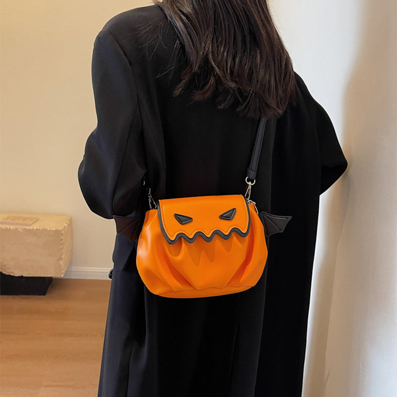 Funny Crossbody Bag Halloween Pumpkin Cartoon Shoulder Bags With Small Wings