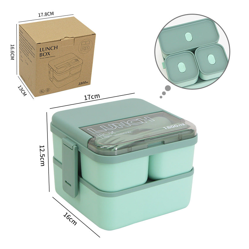 Plastic Lunch Box Microwavable Set Double Layer Divider With Cutlery