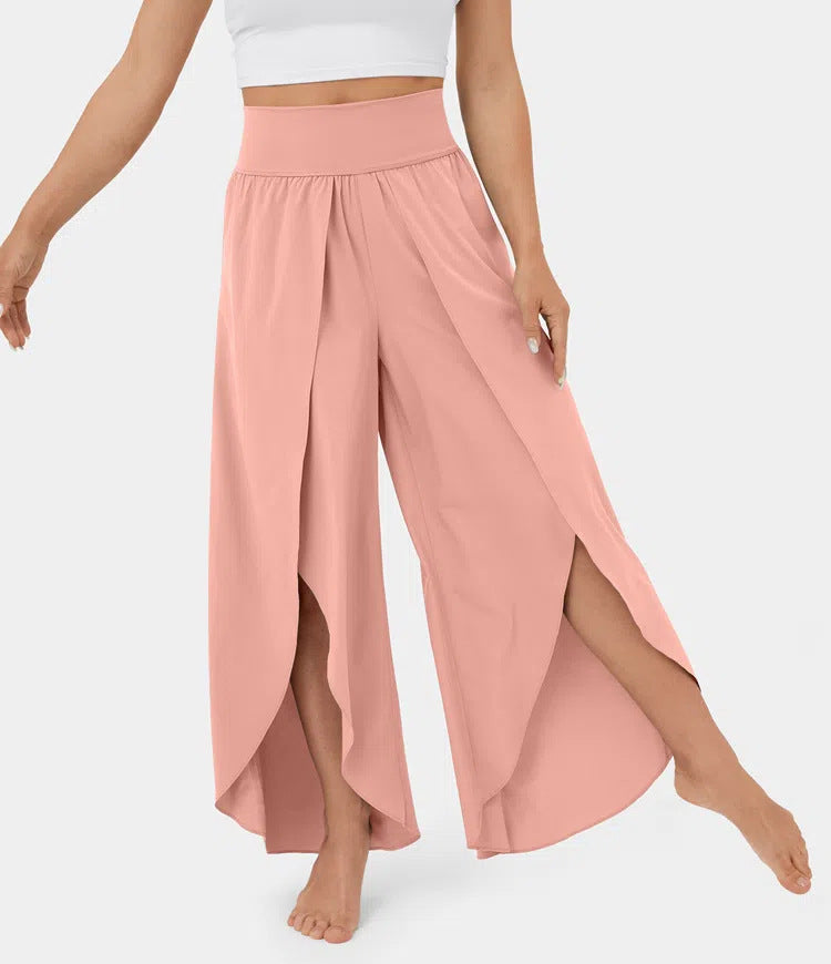 Loose Split Yoga Pants Summer Elastic High Waist Wide Leg Trousers Women's