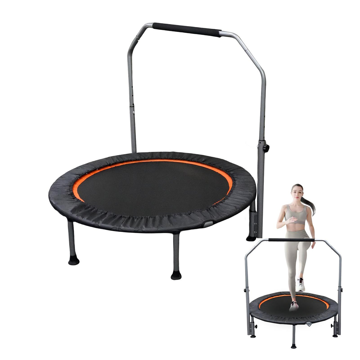 Folding Mini Fitness Trampoline With Adjustable Handles For Adults, Suitable