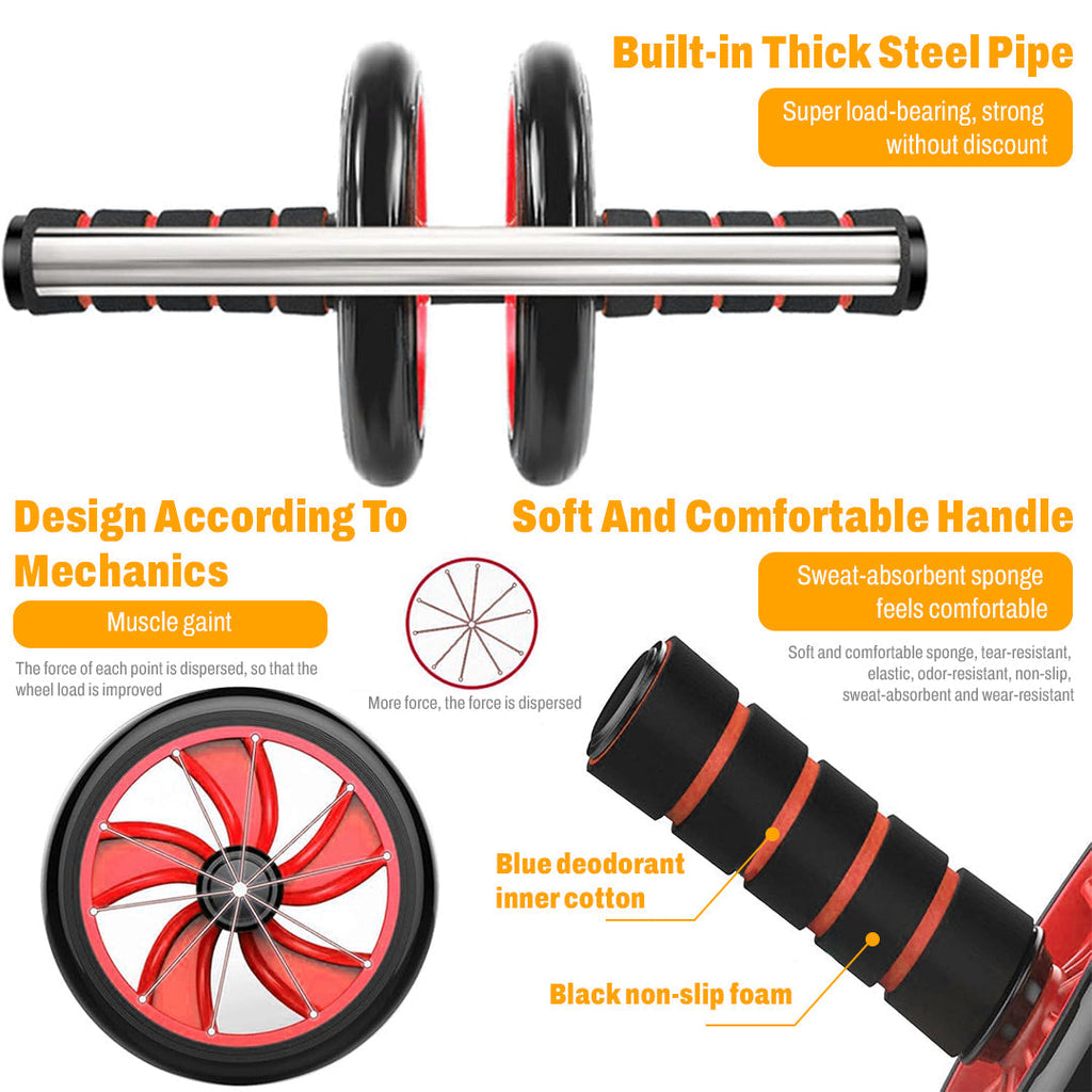 Double Wheel Ab Roller - Non -slip Handles And Knee Support Pad Random Color