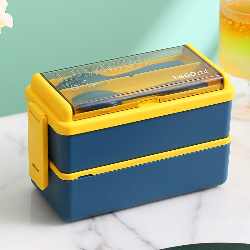 Plastic Lunch Box Microwavable Set Double Layer Divider With Cutlery