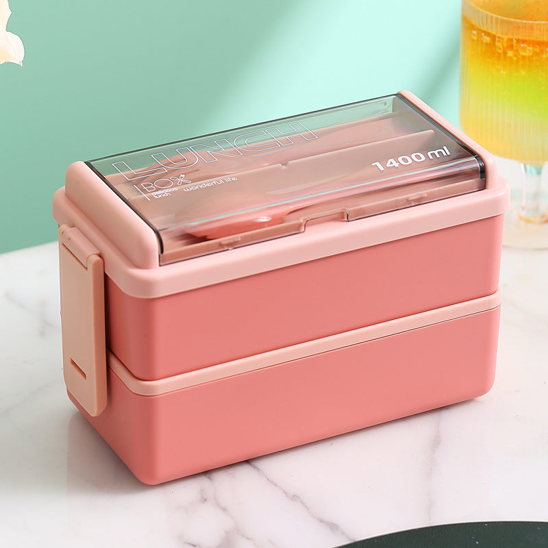 Plastic Lunch Box Microwavable Set Double Layer Divider With Cutlery