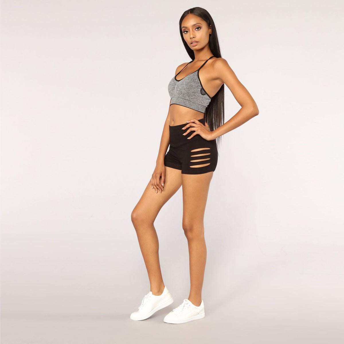 High-waist Stretch-hole Sweat Shorts