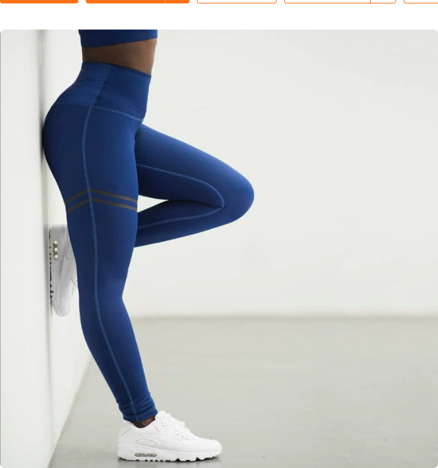 High Waist Solid Color Striped Stretch Yoga Pants Fitness Bottoming Nine Points