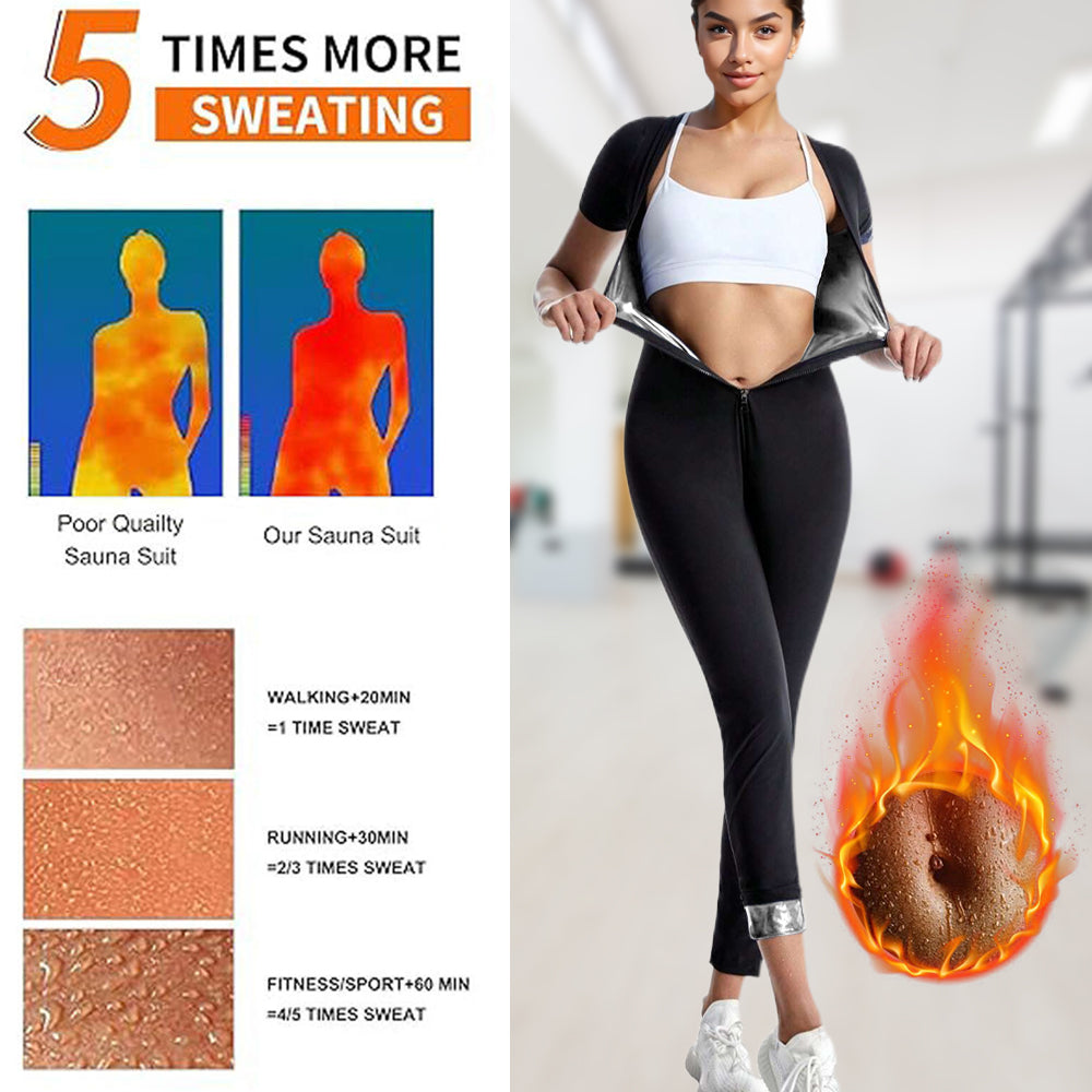 Women's Sauna Suit Short Sleeve Jumpsuit, Sweat Enhancer Workout Shapewear