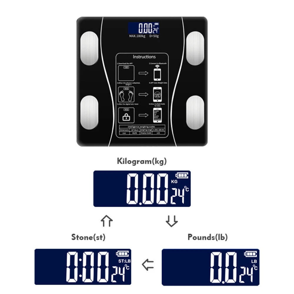 Body Scale 180kg Bluetooth Smart BMI Digital Bathroom Wireless Weight Scales