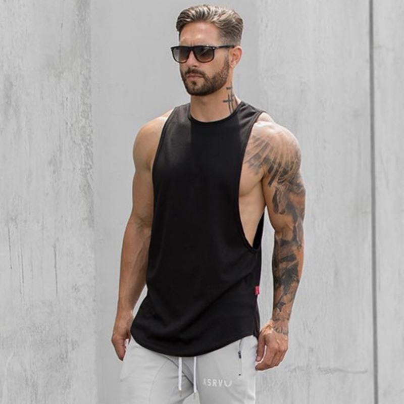 Men Long Tank Muscle Workout T-shirt Bodybuilding Gym Athletic Training Sports