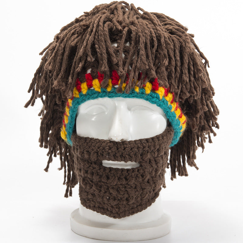 Halloween Party Spoof Knit Wool Hats Handmade Beard Men And Women Wig
