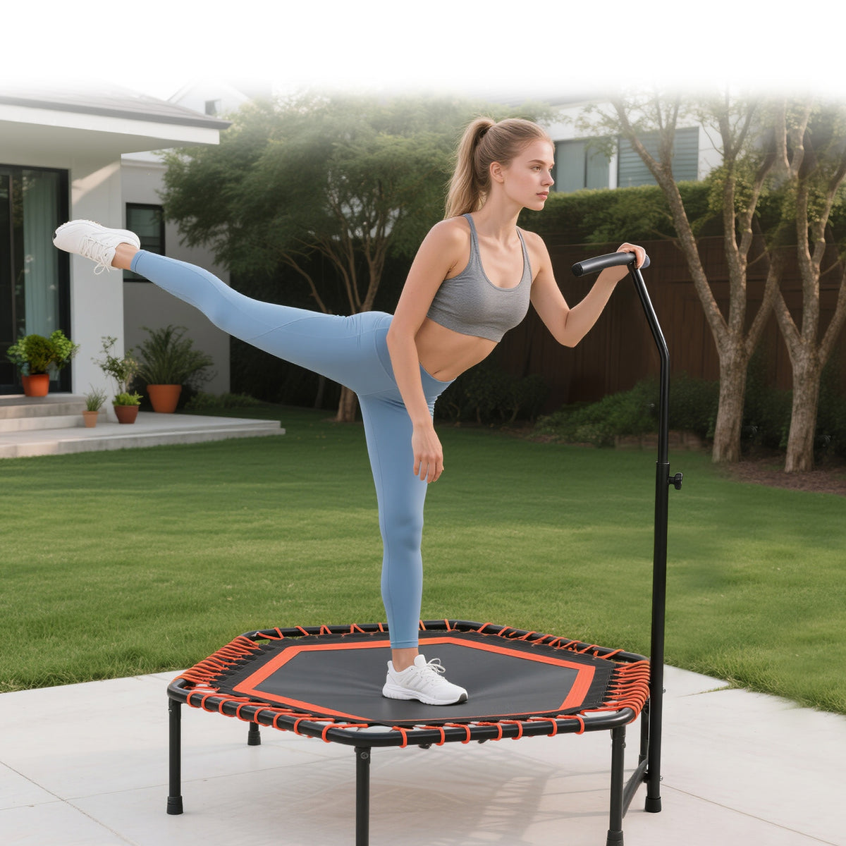 48 Mini Rebounder For Adults With Adjustable Handle Bar, Bungee Ropes, Stable