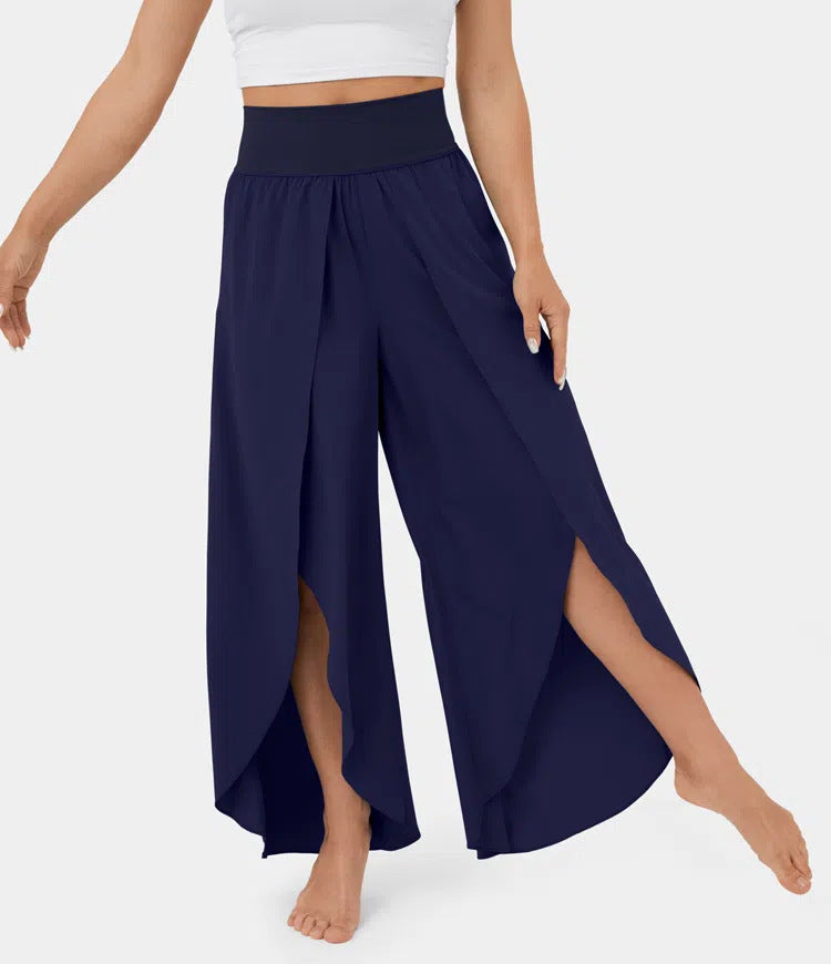 Loose Split Yoga Pants Summer Elastic High Waist Wide Leg Trousers Women's