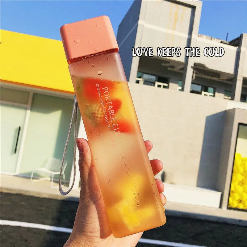 Creative Square Water Bottle Portable Anti-fall Hand Cup Plastic Transparent