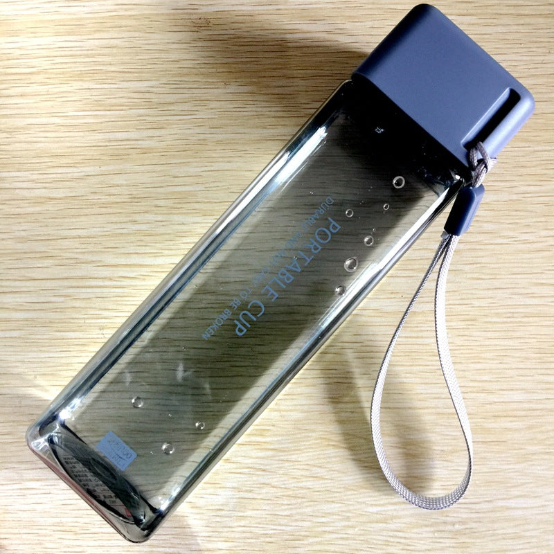 Creative Square Water Bottle Portable Anti-fall Hand Cup Plastic Transparent