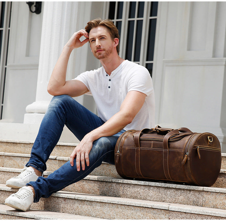Trendy Cow European And American Retro Men's Leather Travel Bag Large-capacity