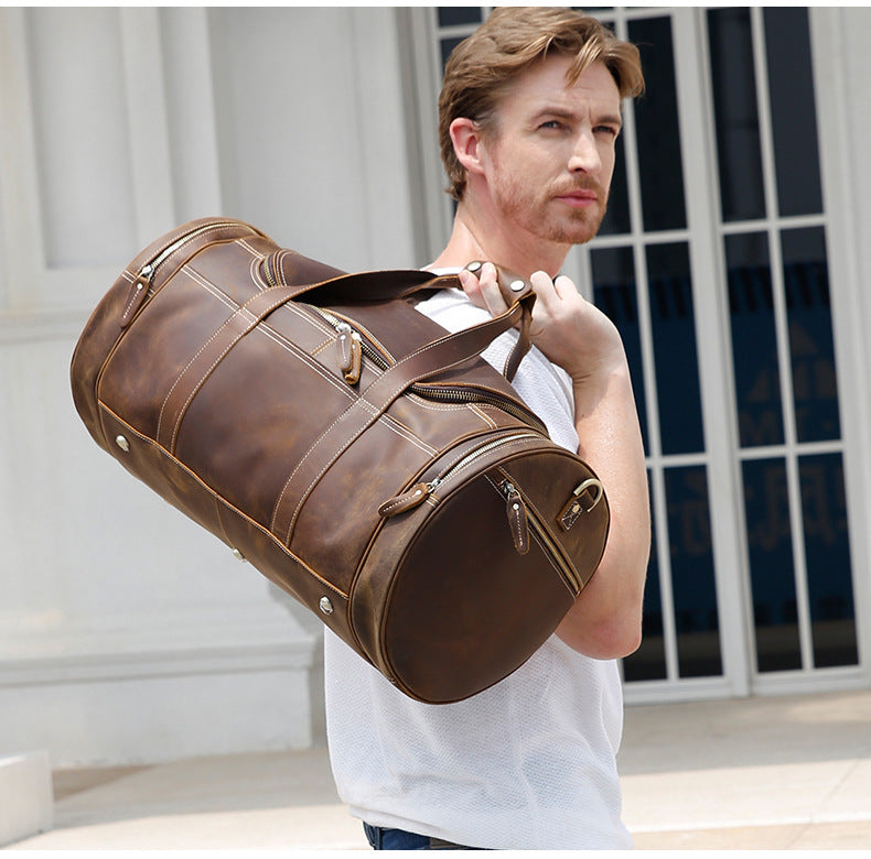 Trendy Cow European And American Retro Men's Leather Travel Bag Large-capacity
