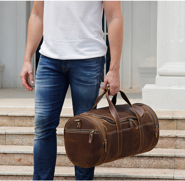 Trendy Cow European And American Retro Men's Leather Travel Bag Large-capacity
