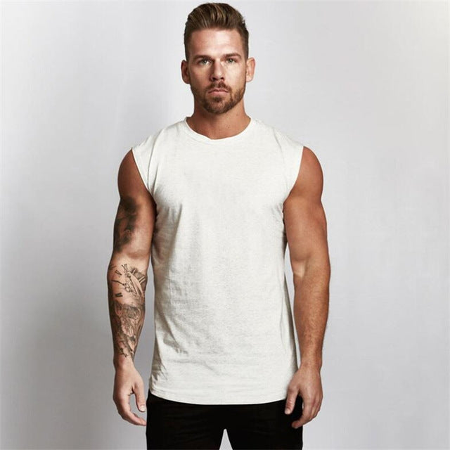Gym Sleeveless Shirt Cotton Tank Top For Men Sportswear Vest