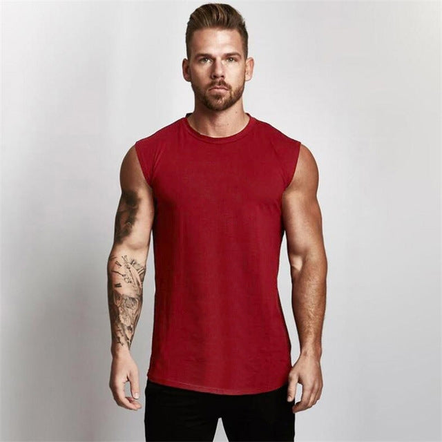 Gym Sleeveless Shirt Cotton Tank Top For Men Sportswear Vest