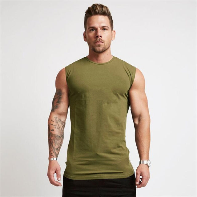 Gym Sleeveless Shirt Cotton Tank Top For Men Sportswear Vest