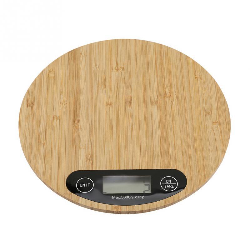 Bamboo Panel Electronic Kitchen Scale Big Round Baking Gram Weight