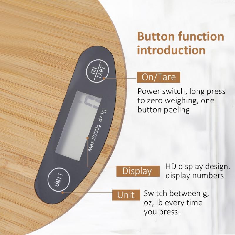 Bamboo Panel Electronic Kitchen Scale Big Round Baking Gram Weight
