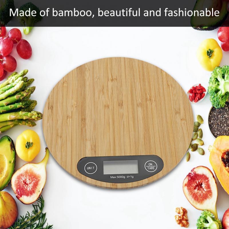 Bamboo Panel Electronic Kitchen Scale Big Round Baking Gram Weight