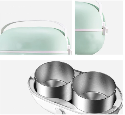 Portable Cooking Electric Lunch Box Stainless Steel Inner Tank Student White