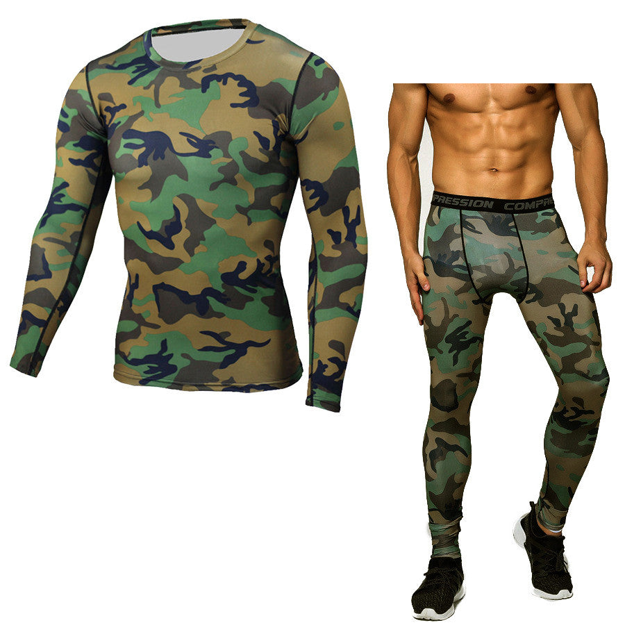 Camouflage Compression Baselayer Set Sports Long Sleeve T-shirt Tights Exercise