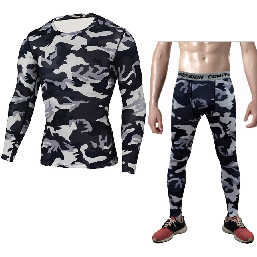 Camouflage Compression Baselayer Set Sports Long Sleeve T-shirt Tights Exercise