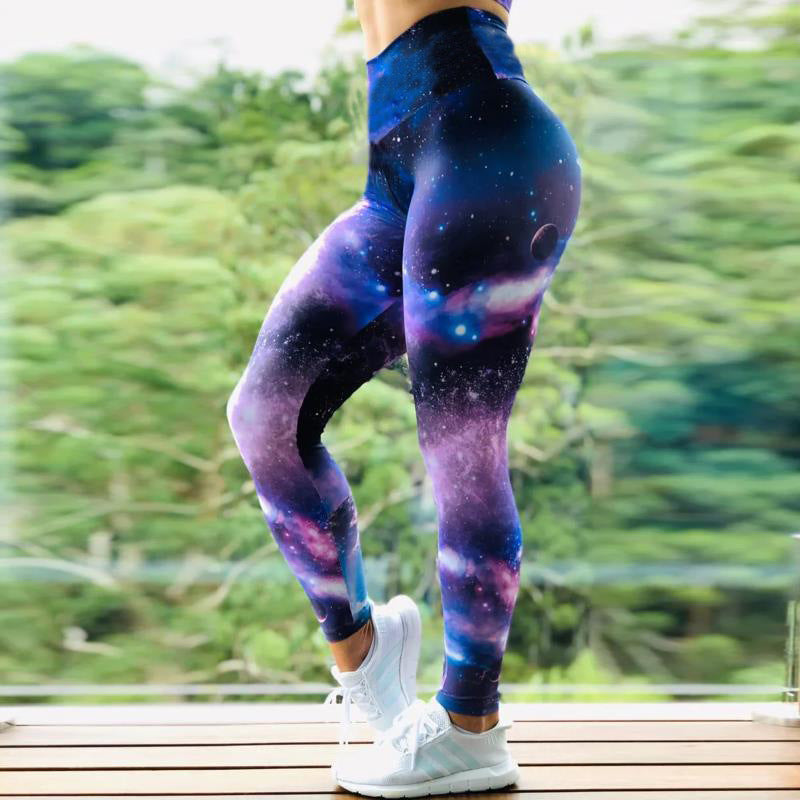 Fitness High Elastic Sports Leggings Training Abstract Ink Pattern Waist Yoga