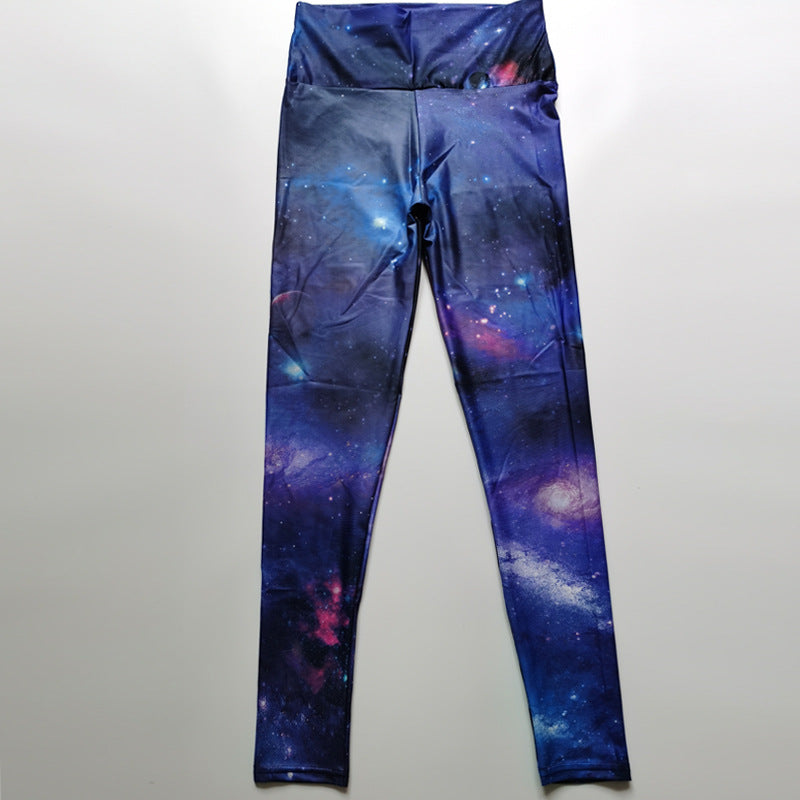 Fitness High Elastic Sports Leggings Training Abstract Ink Pattern Waist Yoga