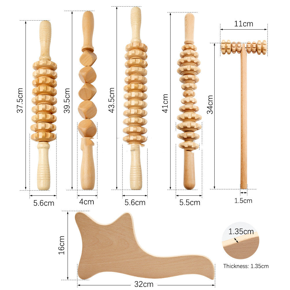 Wooden Massage Roller Suit Multifunctional Body Reduce Cellulite Natural