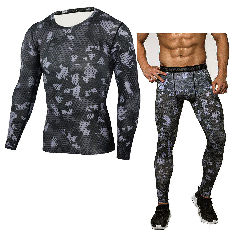 Camouflage Compression Baselayer Set Sports Long Sleeve T-shirt Tights Exercise