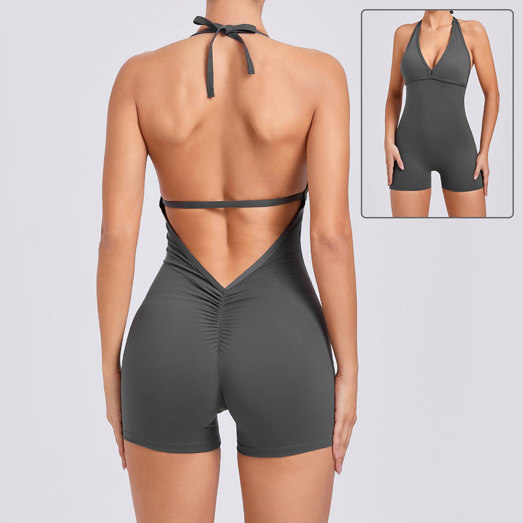 Yoga Pants Halter Neck Jumpsuit Beauty Back Shorts High Elastic One-piece