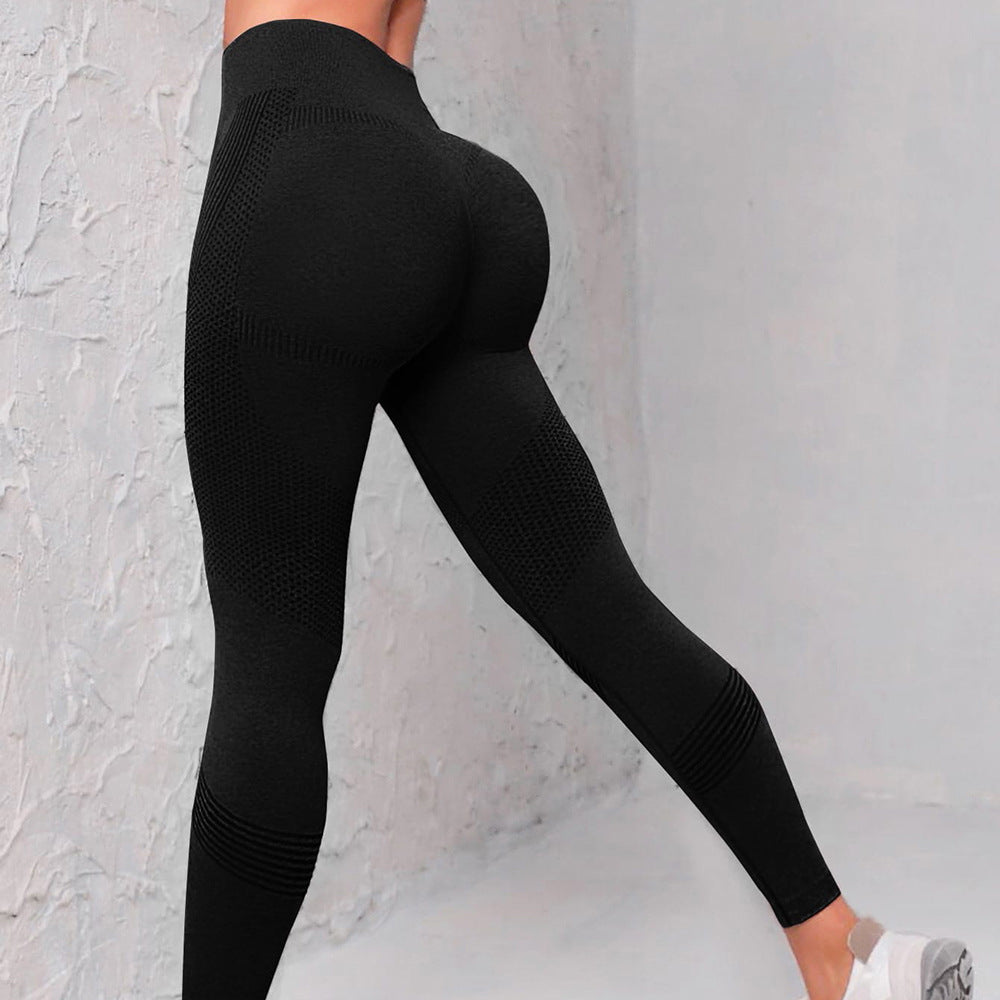 High Waist Seamless Yoga Pants Women's Solid Color Dot Striped Print Butt