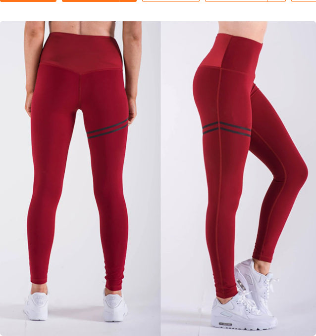 High Waist Solid Color Striped Stretch Yoga Pants Fitness Bottoming Nine Points