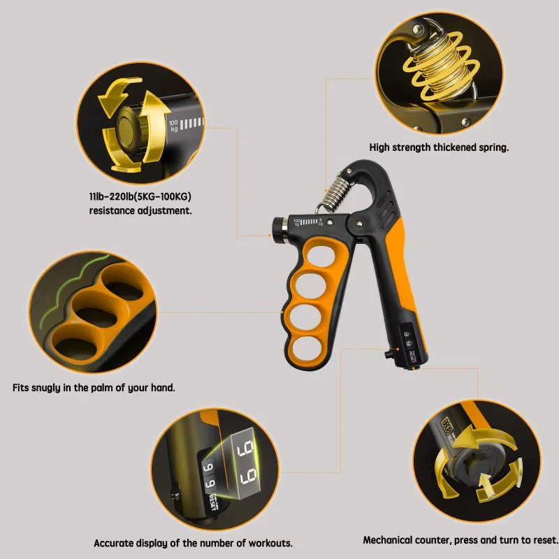5-100kg Hand Grip Muscle Strengthener Trainer Adjustable Hands Gripper Strength