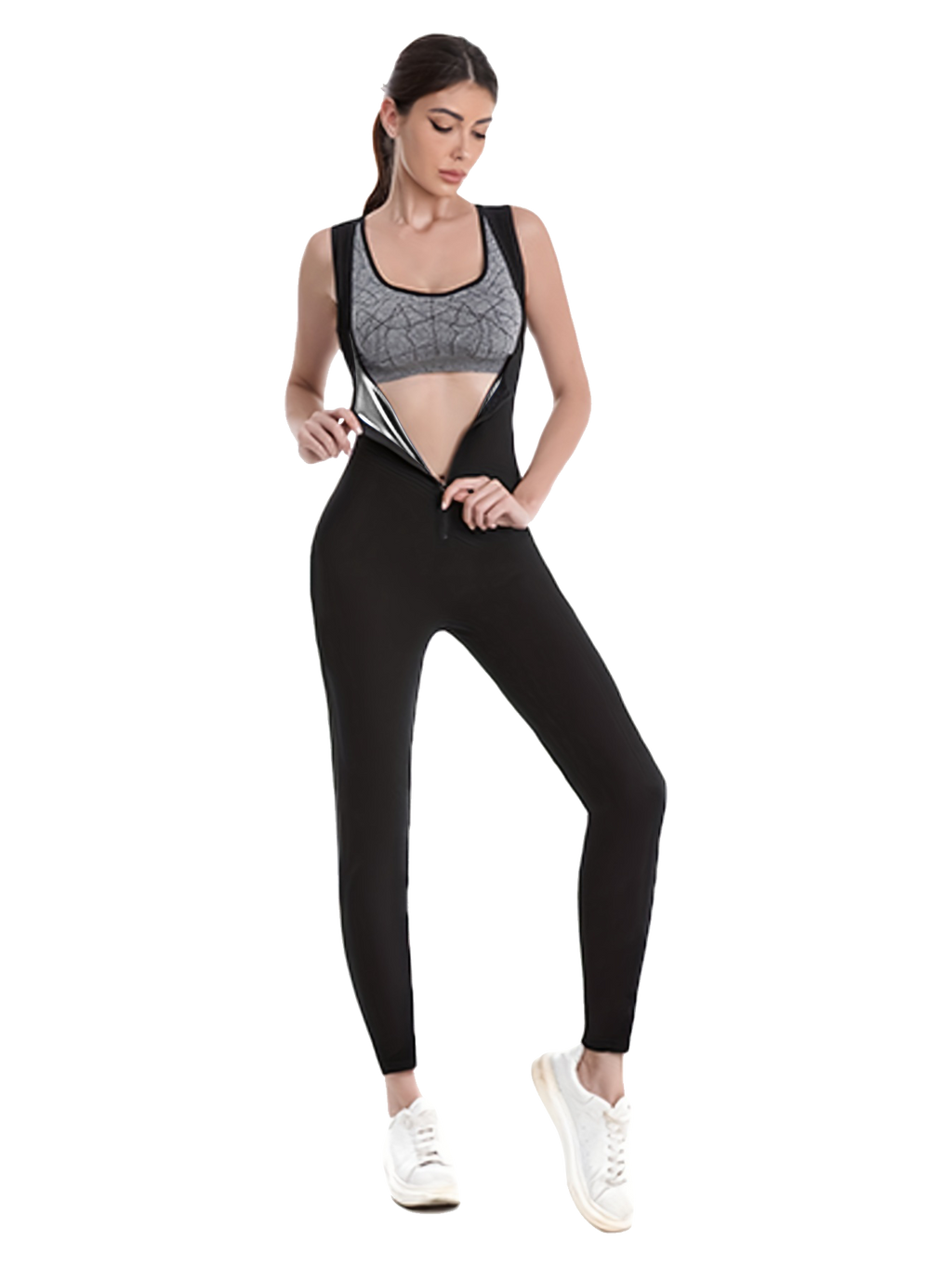 Sauna Suit For Women Sleeveless Tank Top Jumpsuit With Zipper, Sweat Waist