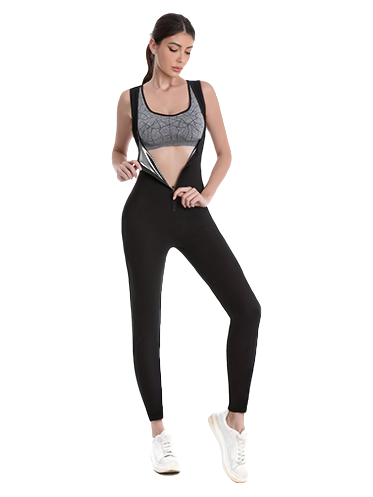 Sauna Suit For Women Sleeveless Tank Top Jumpsuit With Zipper, Sweat Waist