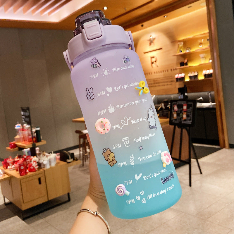 Stickers Water Bottle With Straw 2000ml Cute Portable Scale