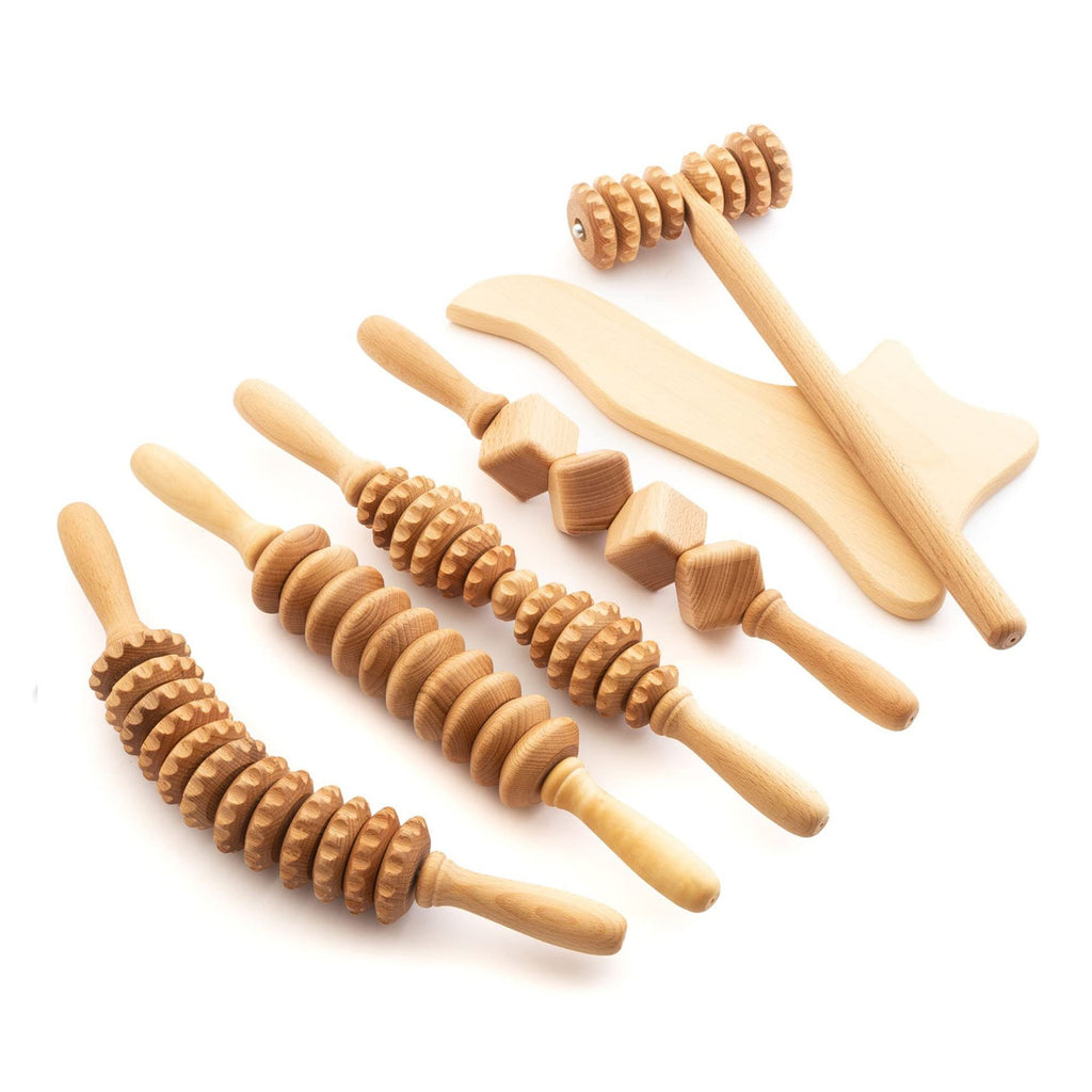Wooden Massage Roller Suit Multifunctional Body Reduce Cellulite Natural