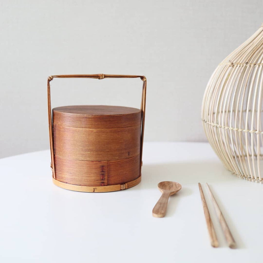 Portable Lunch Box Solid Wood Picnic Retro