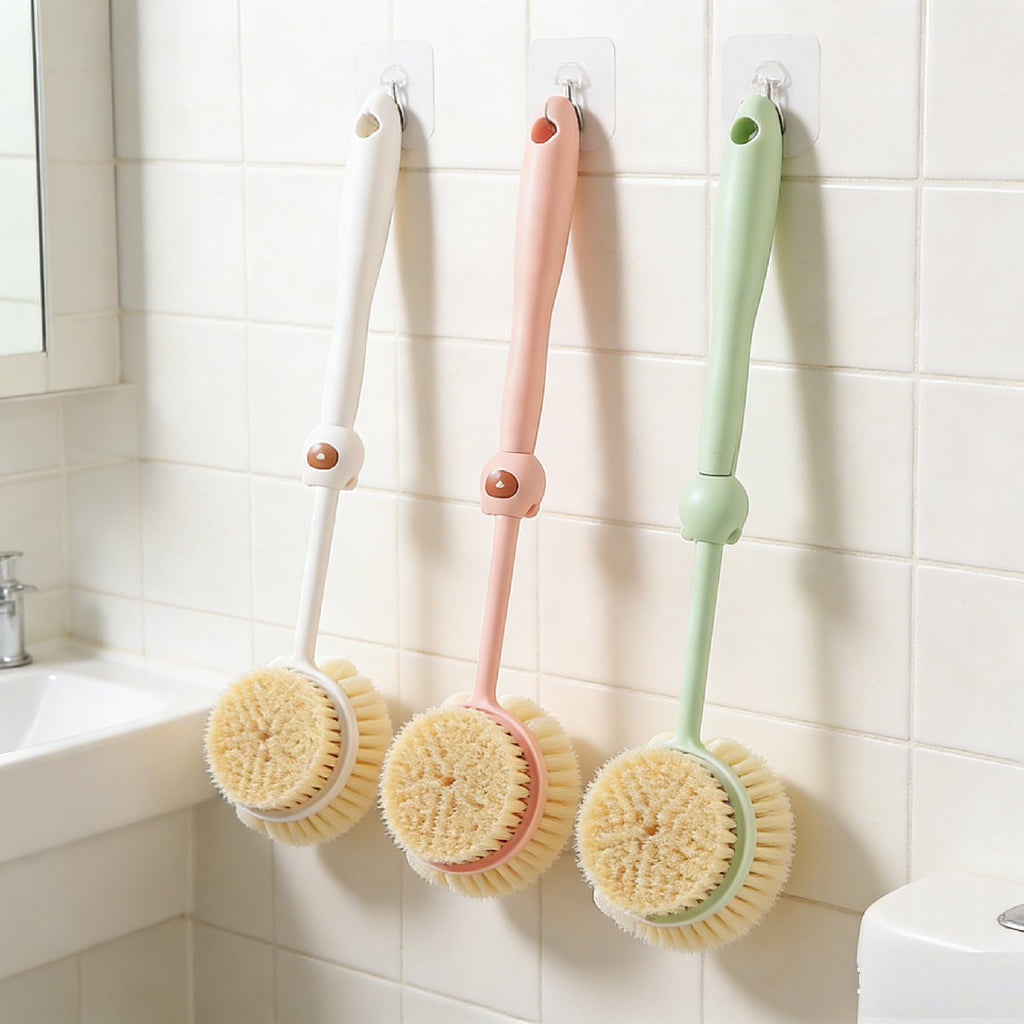 Shower Brush 3-Piece Set, Long With Soft Bristles, Double-sided Body In White