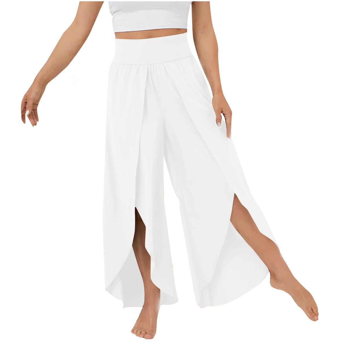 Loose Split Yoga Pants Summer Elastic High Waist Wide Leg Trousers Women's